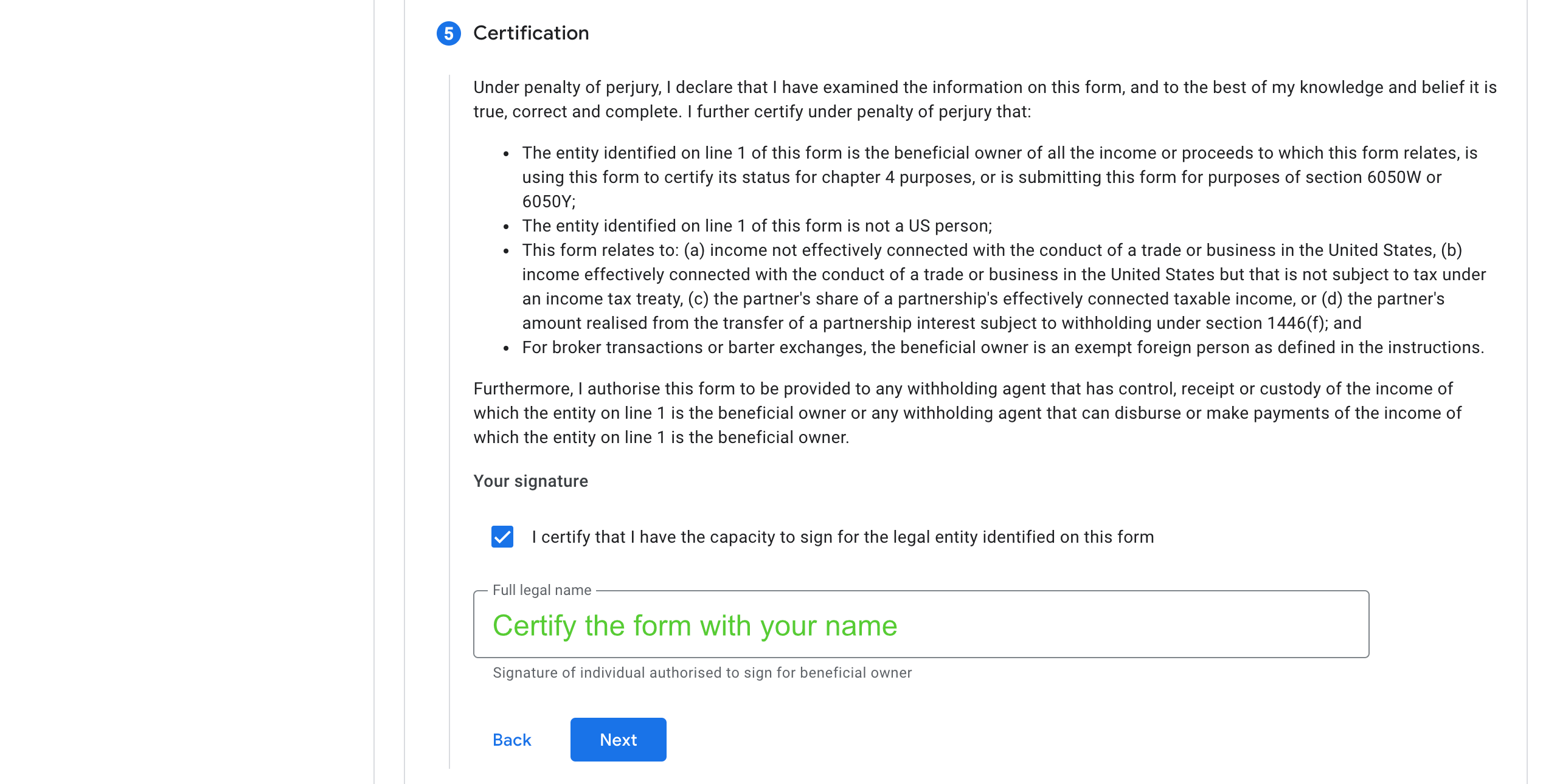 Screenshot of Google Payments info - Certification