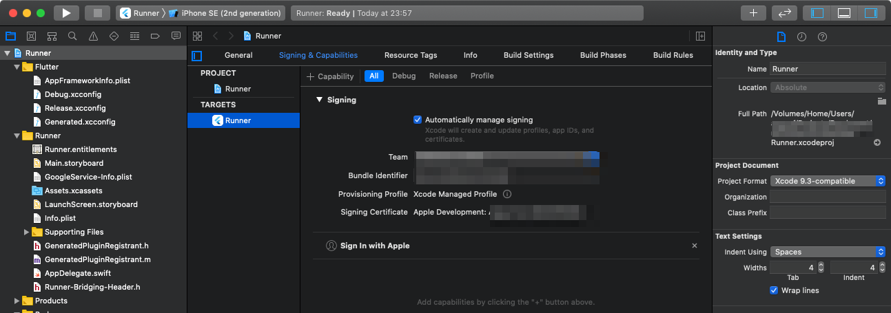  Xcode Signing and Capabilities pane