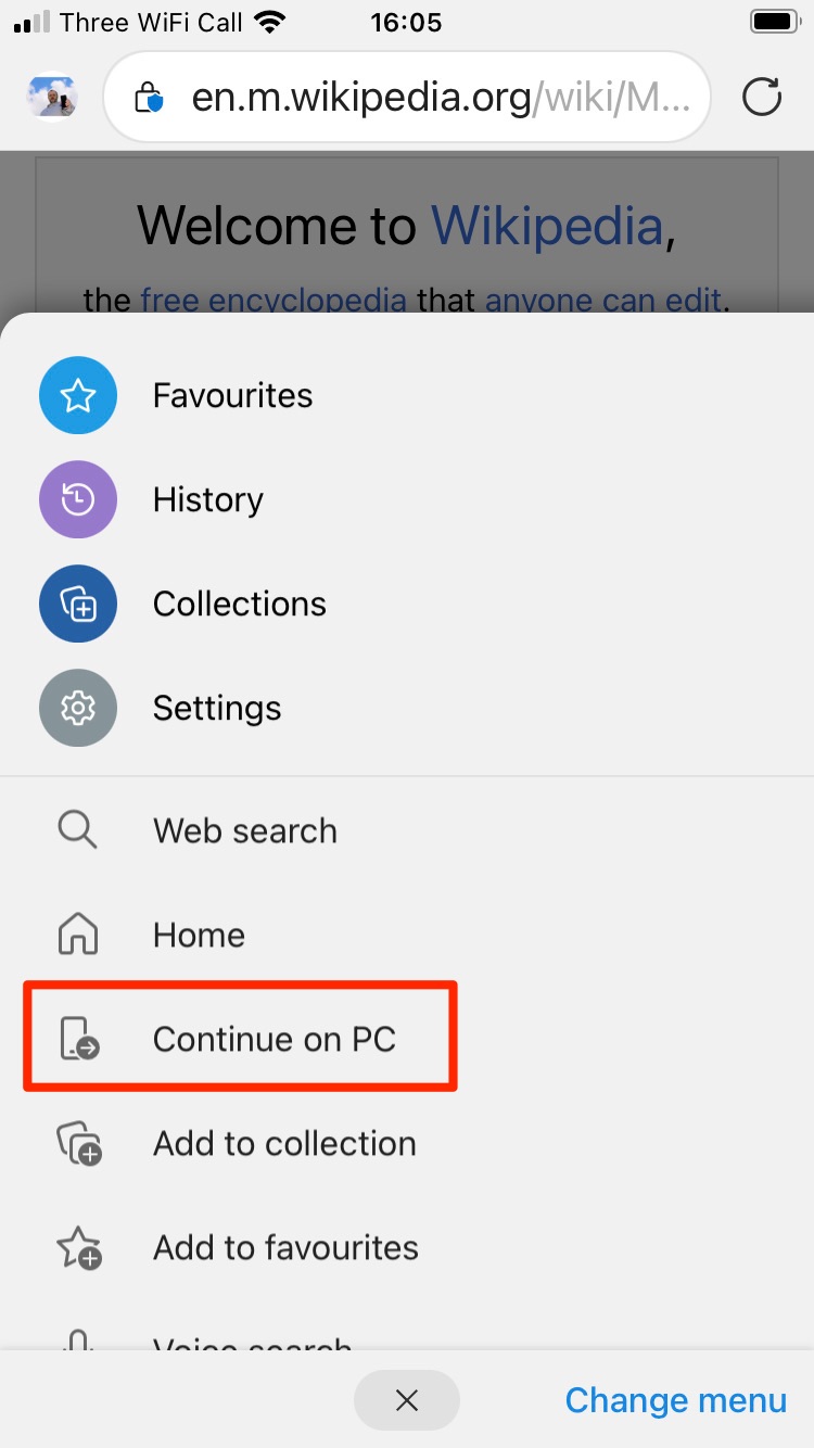 Microsoft Edge - Continue on PC - iOS App Screenshot