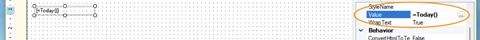 First expression in Expression Editor in Acumatica Report Designer (Screenshot)