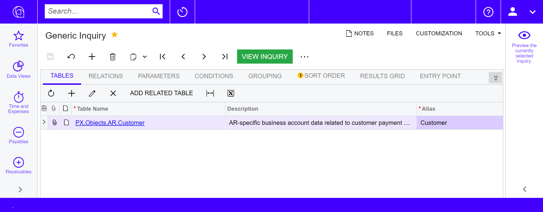 Adding a Customers (PX.Objects.AR.Customer) table to an Acumatica Generic Inquiry