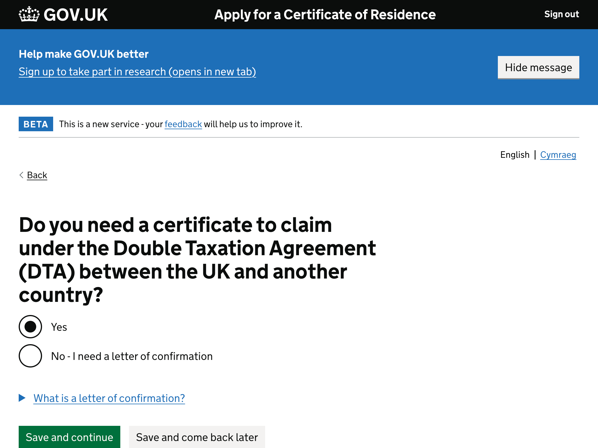 Do you need a certificate to claim under the double taxation agreement (DTA) between the UK and another country?