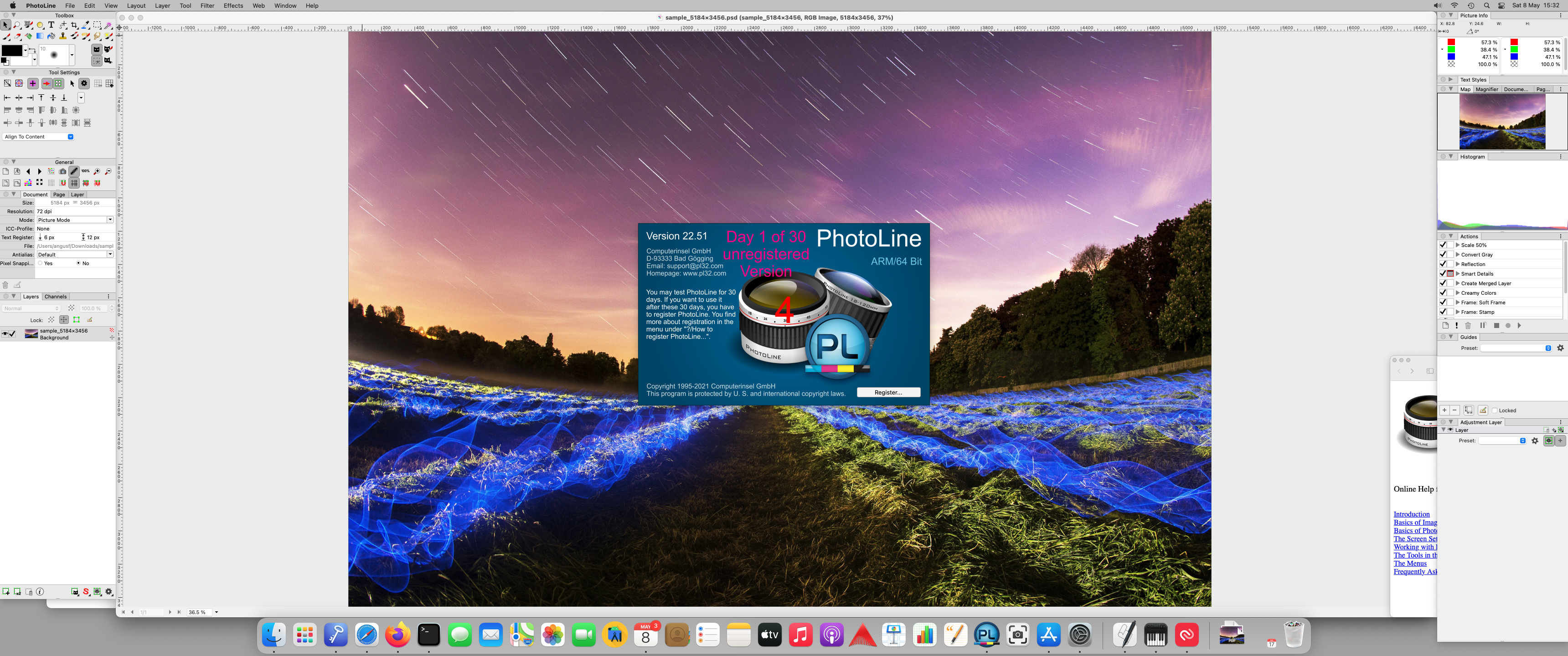 A screenshot of PhotoLine running on a Mac mini (M1, 2020)