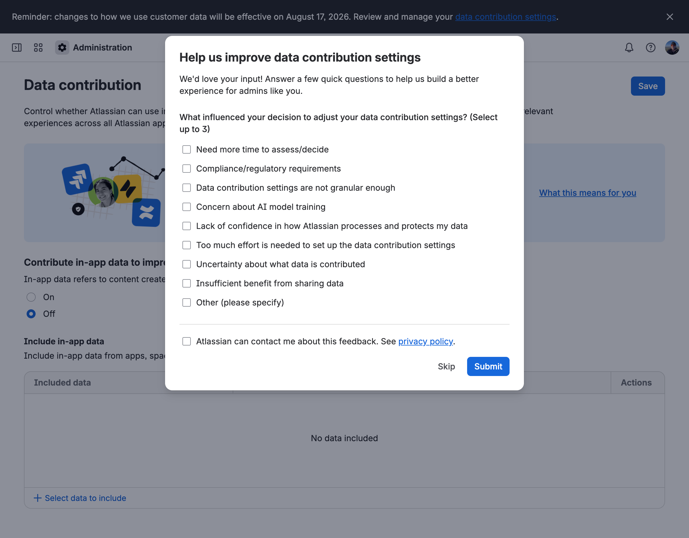 Atlassian - Data Contribution - your organisations content - Survey if you say no