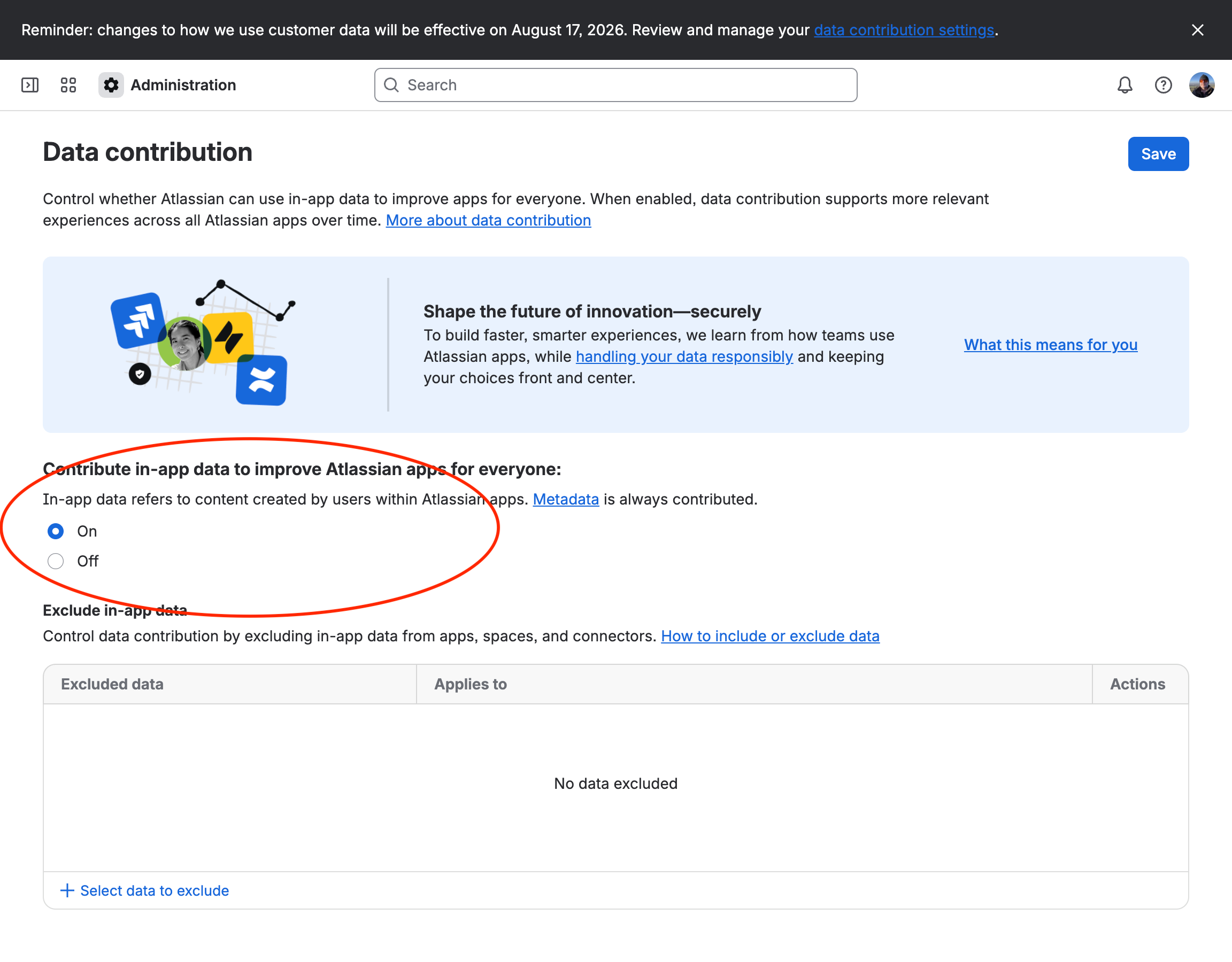 Atlassian - Data Contribution - your organisations content - On by default