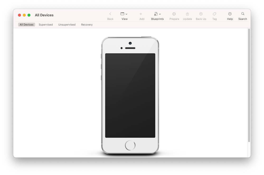 Apple configurator 2 connected to an iPhone 5s