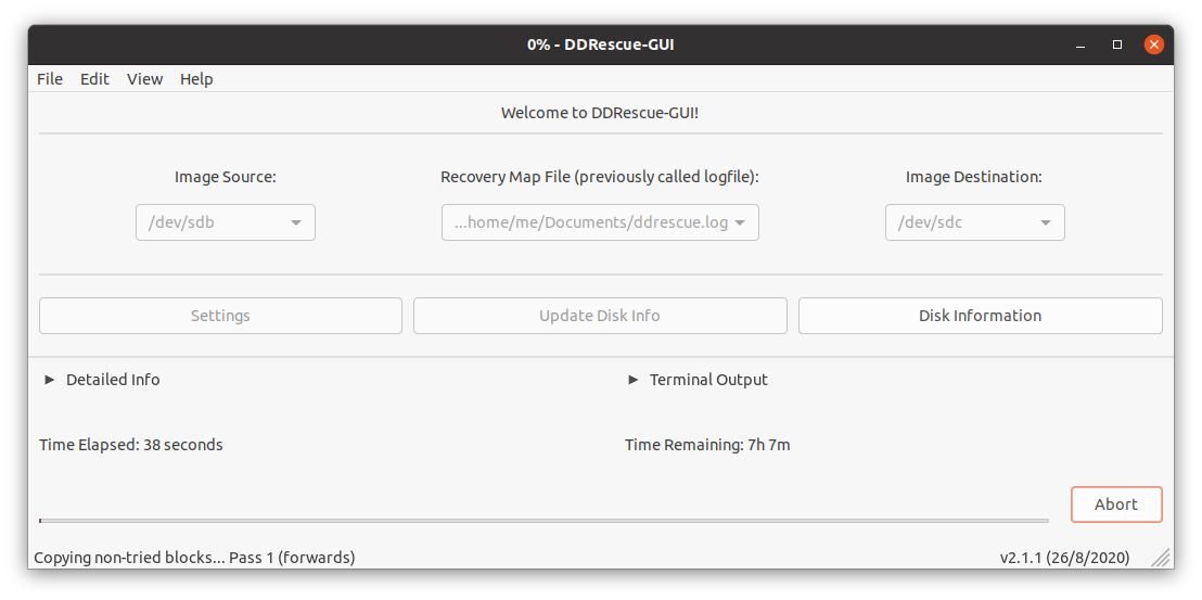 Screenshot of GNU DDRescue-GUI