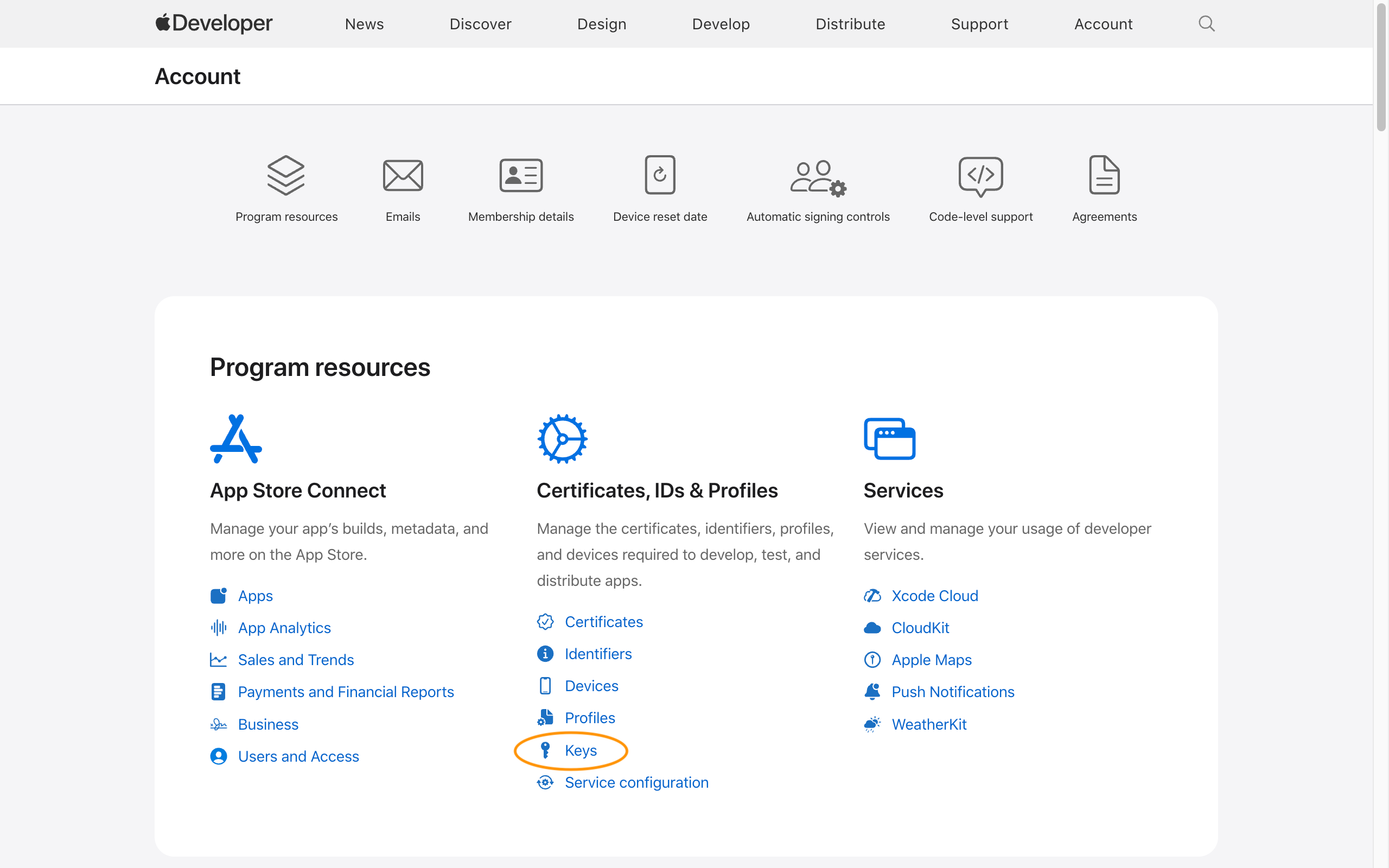 Apple Developer - Push notification key creation