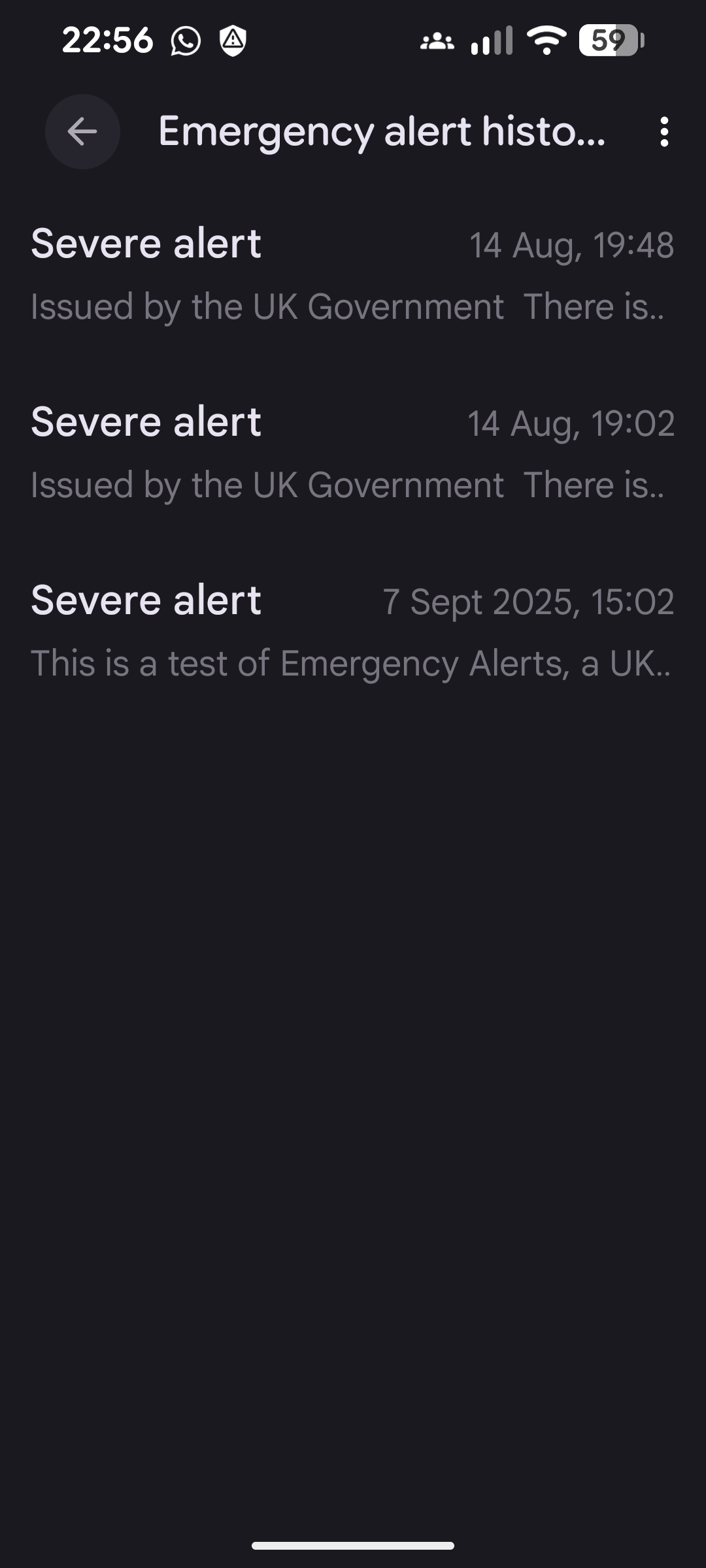 Emergency alert history (android)