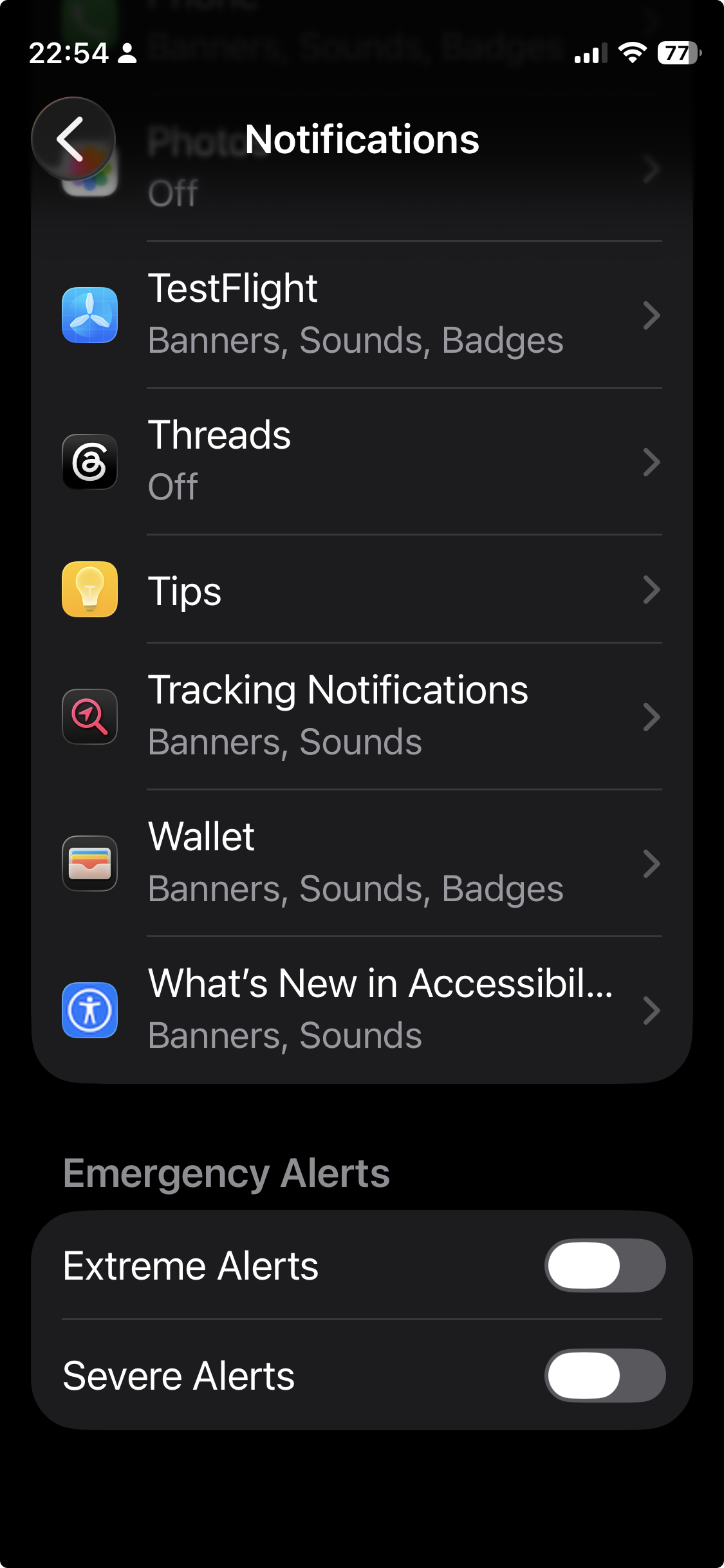 iOS Emergency alerts - off