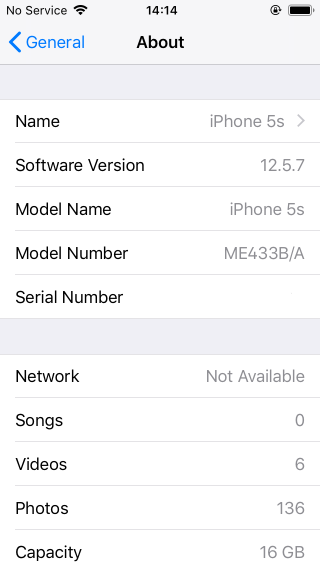 iOS Settings, Software version 12.5.7