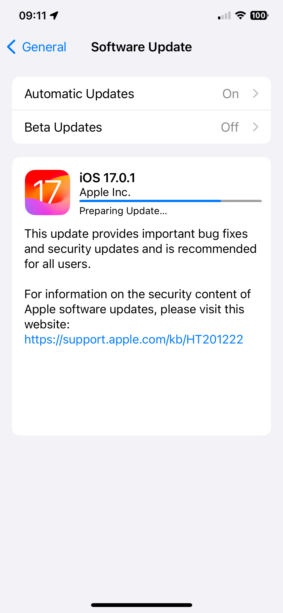 iOS 17.0.1 update screenshot