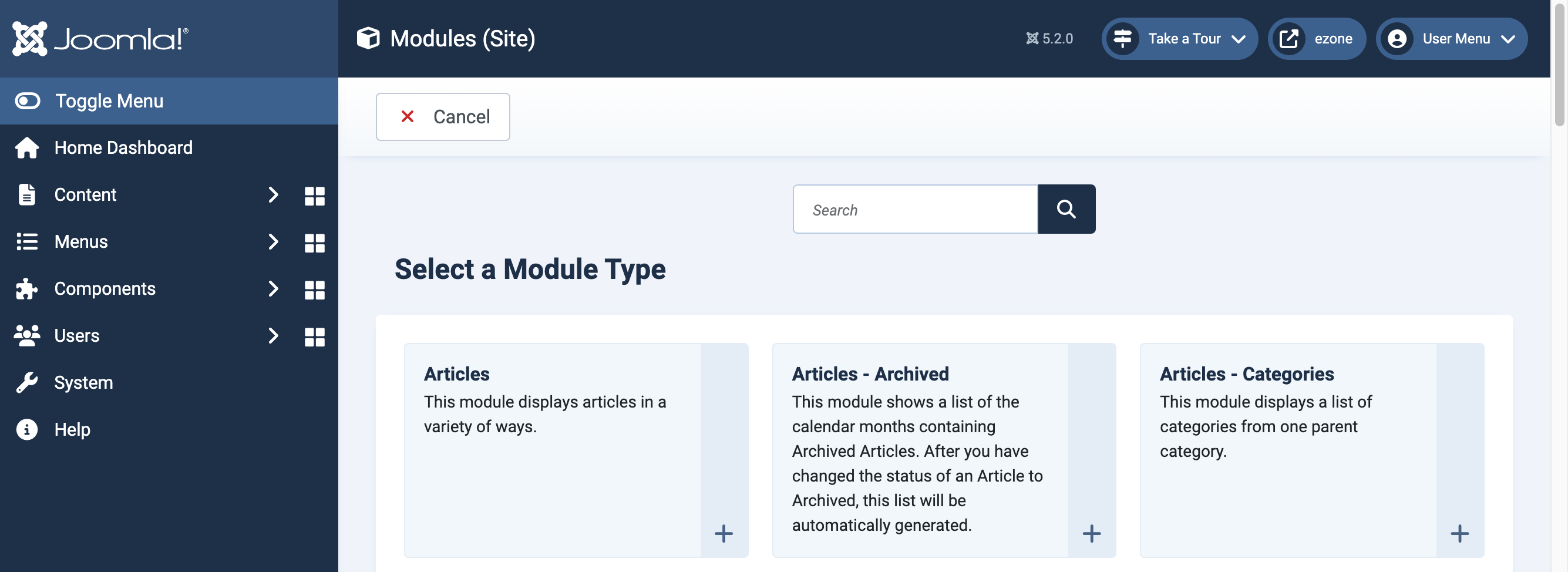 Module type - Articles (screenshot)