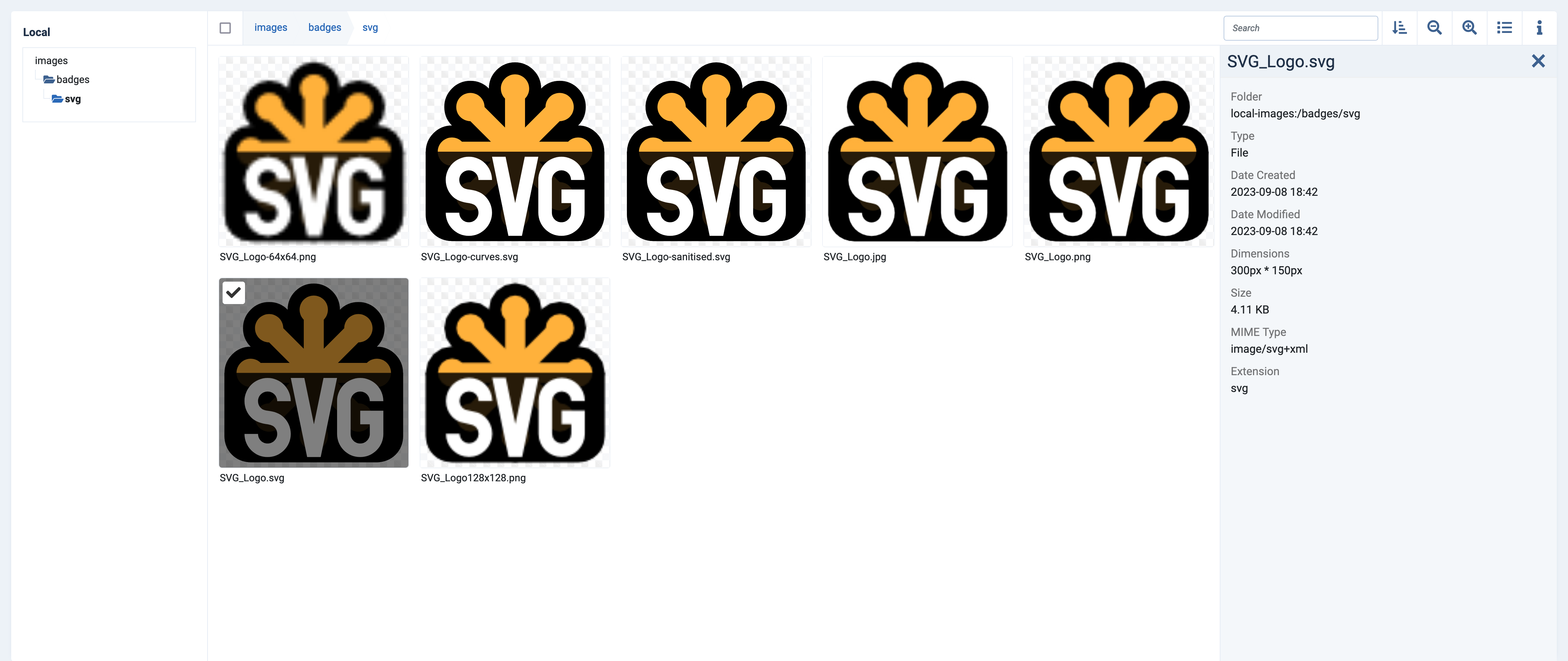 All the different variations of the SVG Logo in Joomla media manager