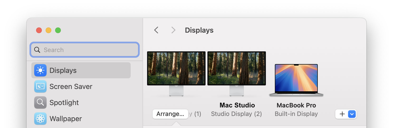 Universal Control: macOS System Settings : Displays 