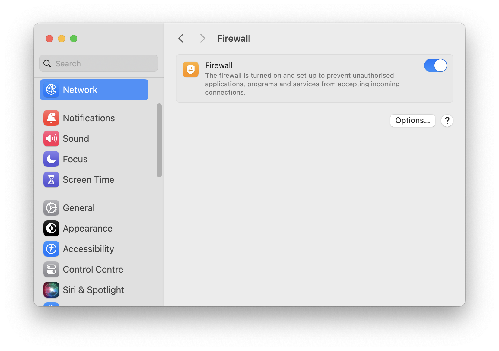macOS System Settings, Firewall