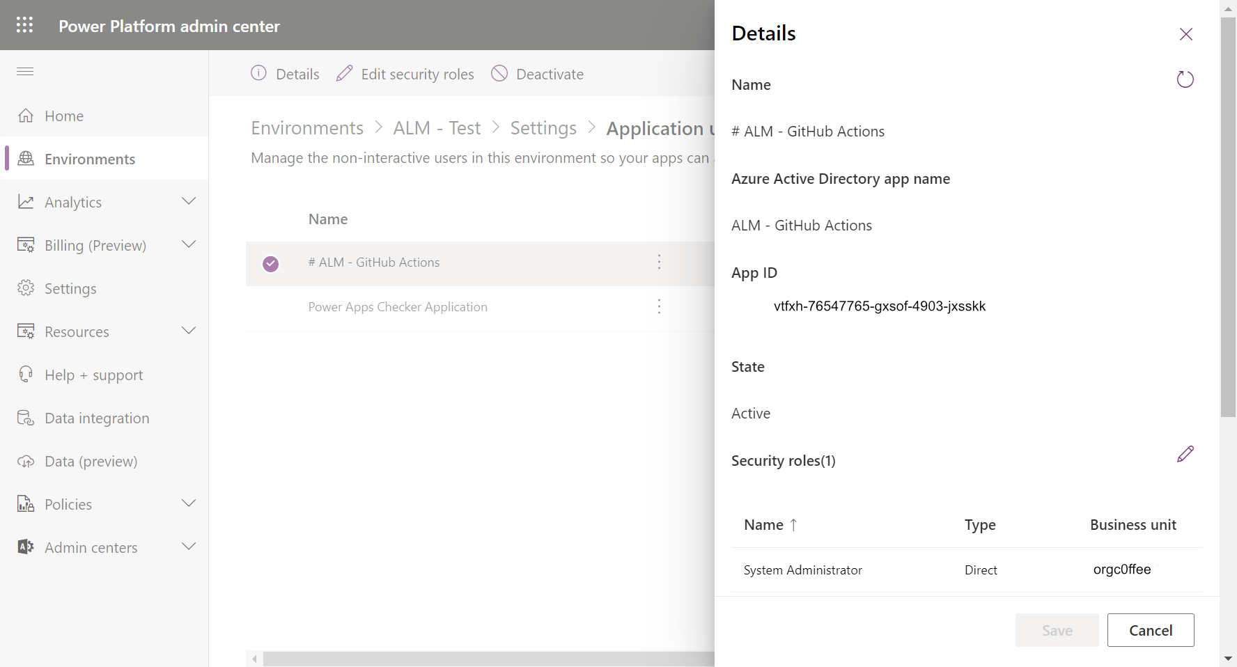 Power Apps Admin - Application user creation