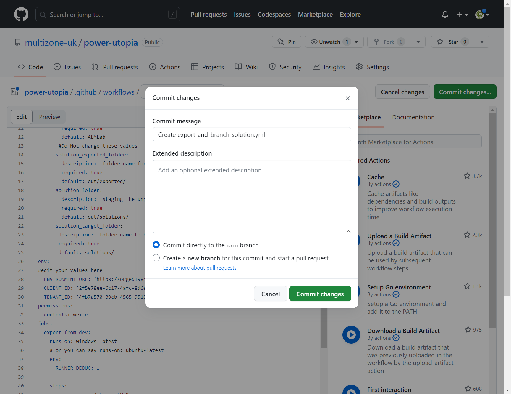 Committing the GitHub action
