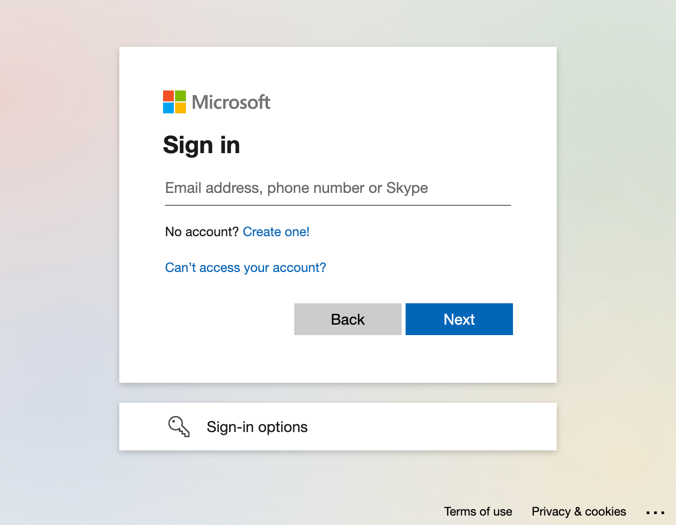 Microsoft Online OAuth 2.0 Sign in screen