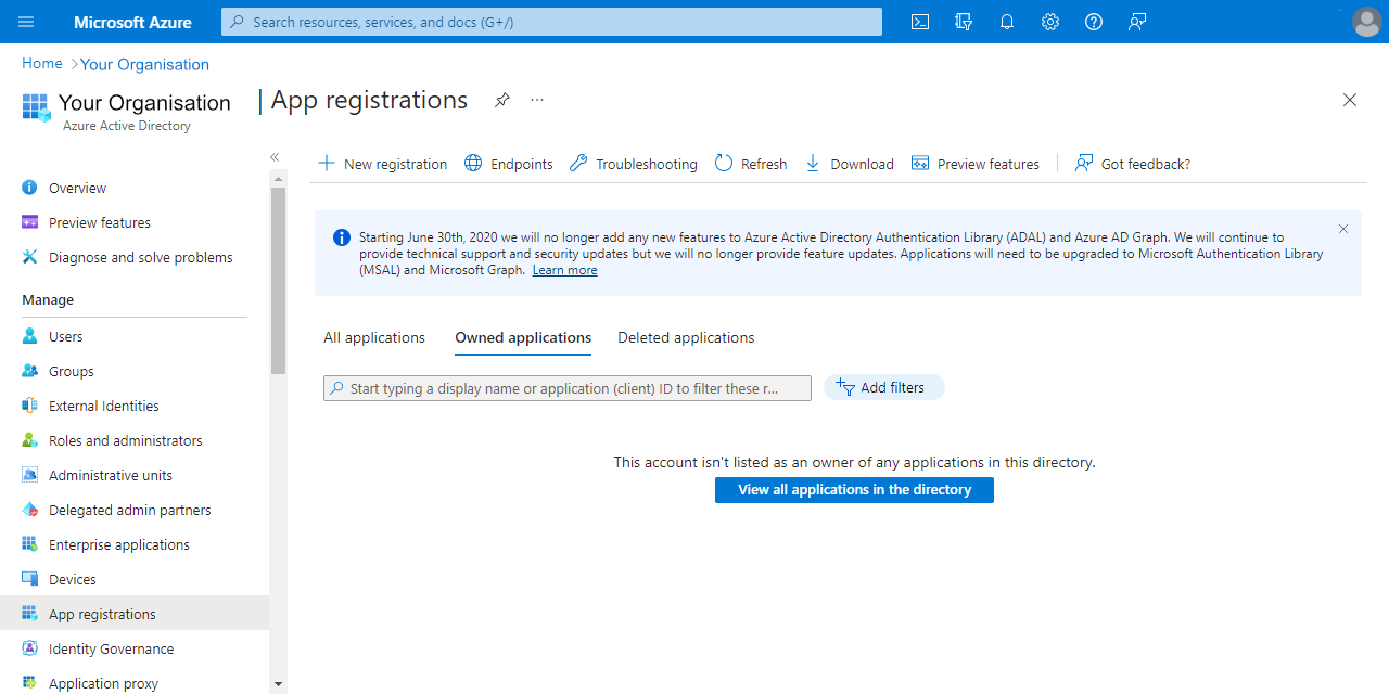 App Registration in the Azure portal