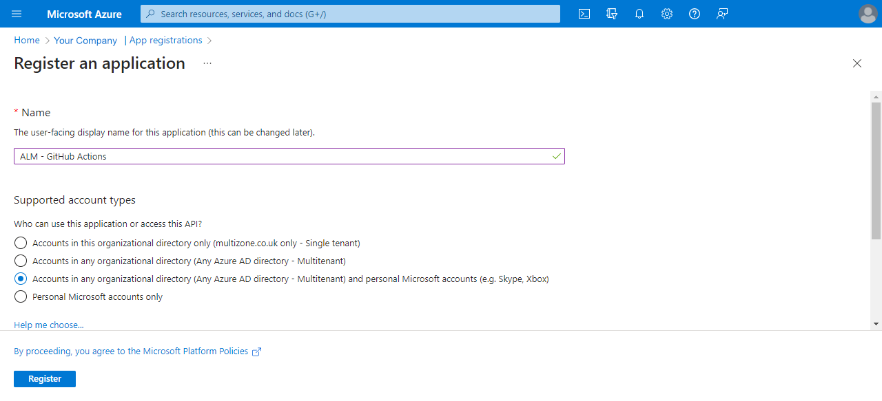 Naming your "app" in the Azure portal