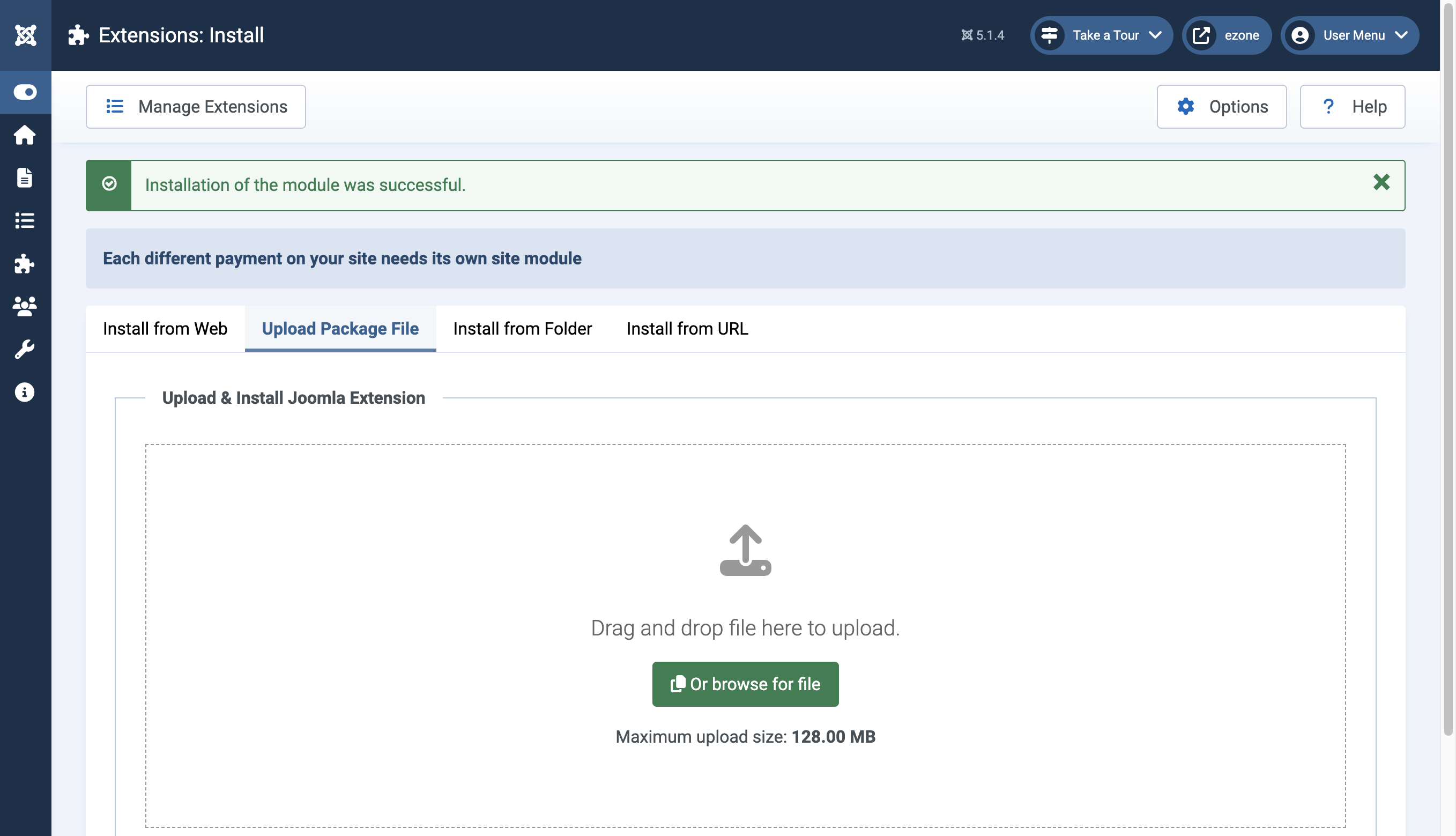 Joomla Installer Module Install Success (Screenshot)