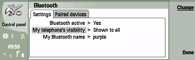 Nokia 9500 Communicator Bluetooth settings