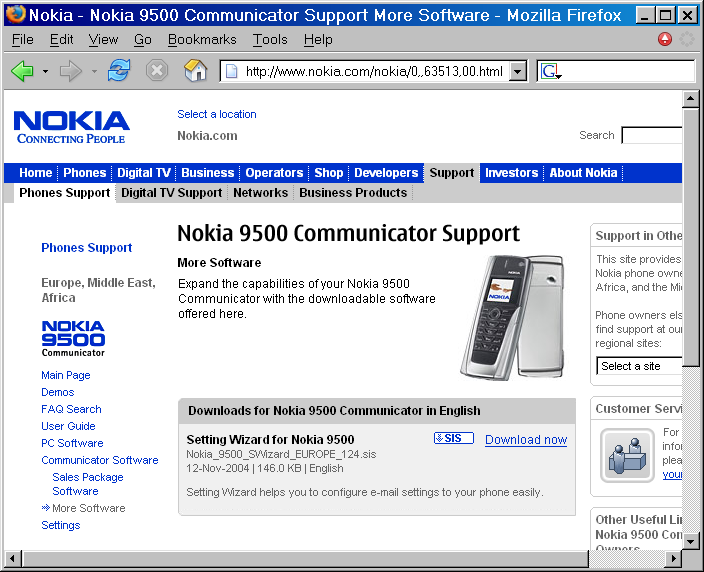 Nokia 9500 Communicator Support (from 2004)