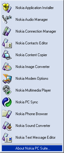 Nokia PC Suite Windows Menu