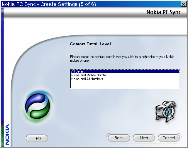 Nokia PC Sync - Detail Level
