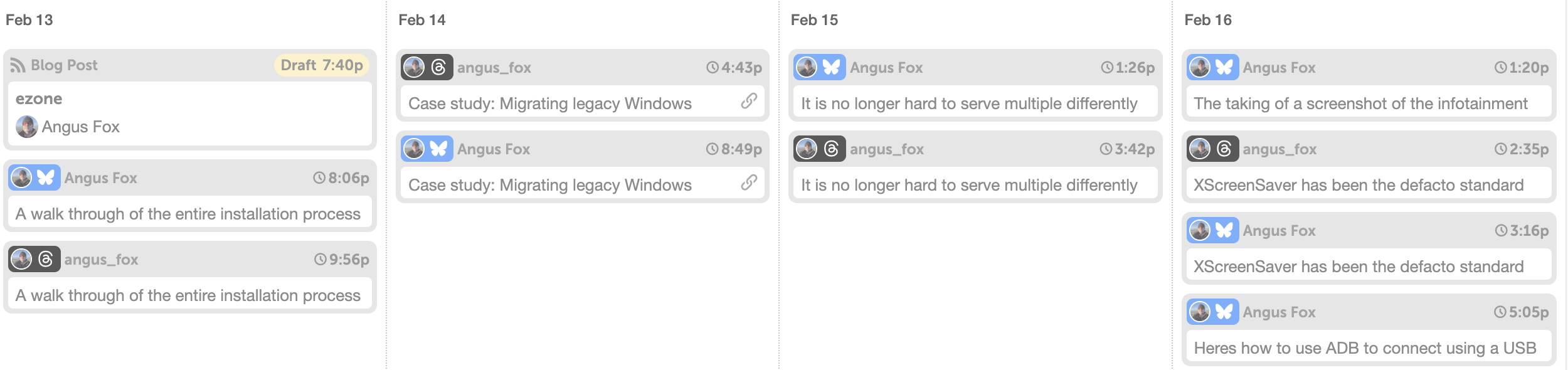 Screenshot of Social messages in a marketing calendar - CoSchedule