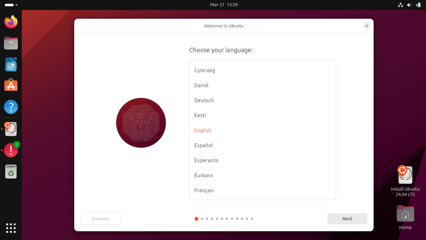 Screenshot - Welcome to Ubuntu - Choose your language