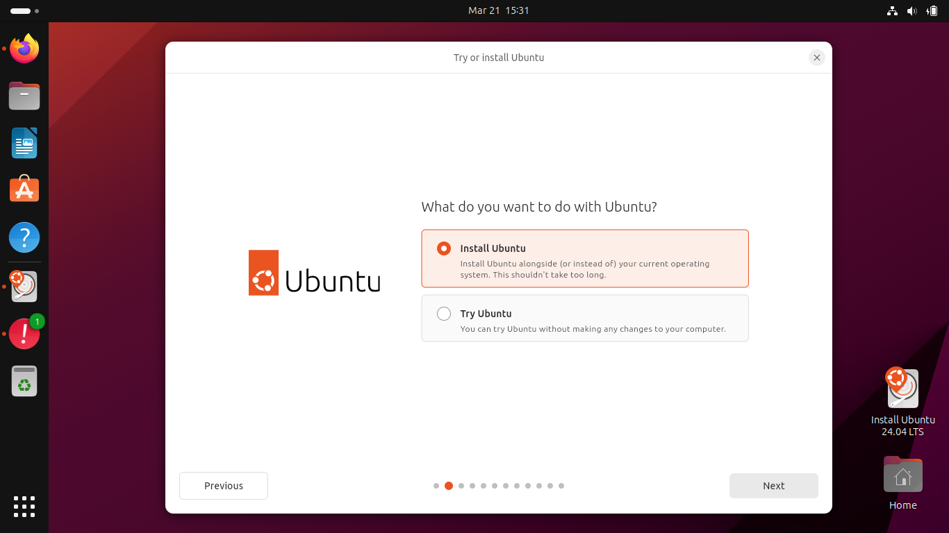 Screenshot - What do you want to do with Ubuntu - Install Ubuntu