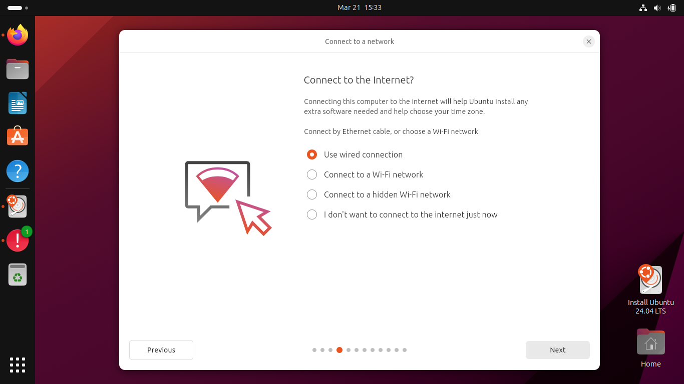 Screenshot, Connect to the Internet using wired connection