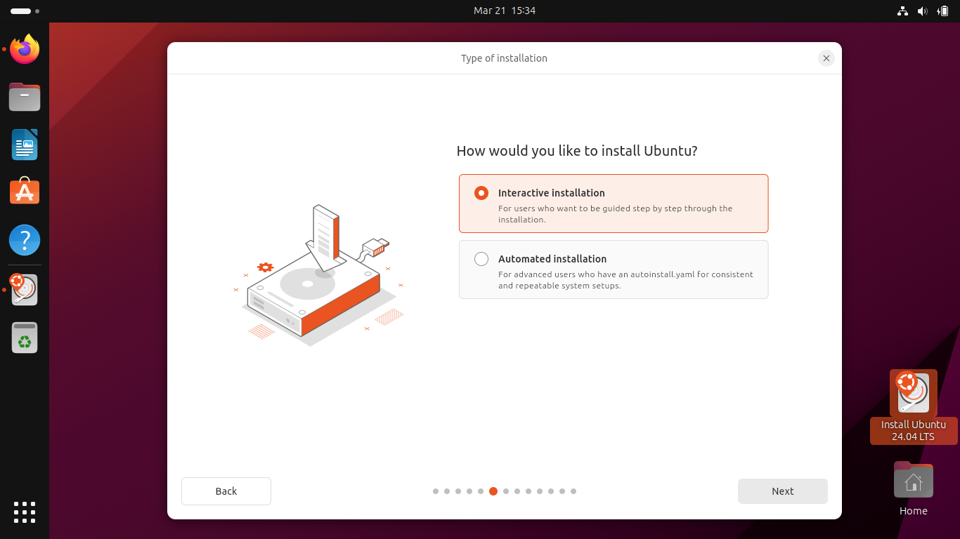 Screenshot, Type of installation - Interactive