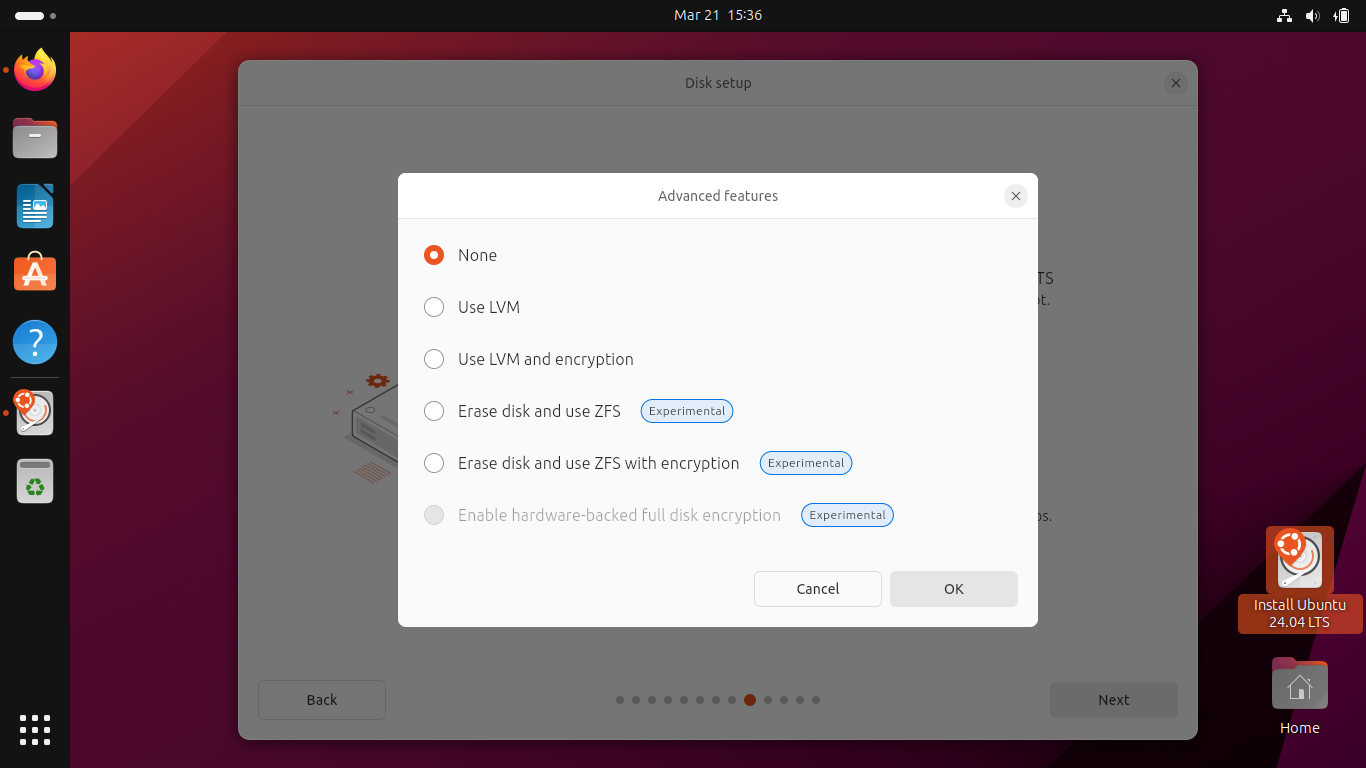 Screenshot, Disk Setup