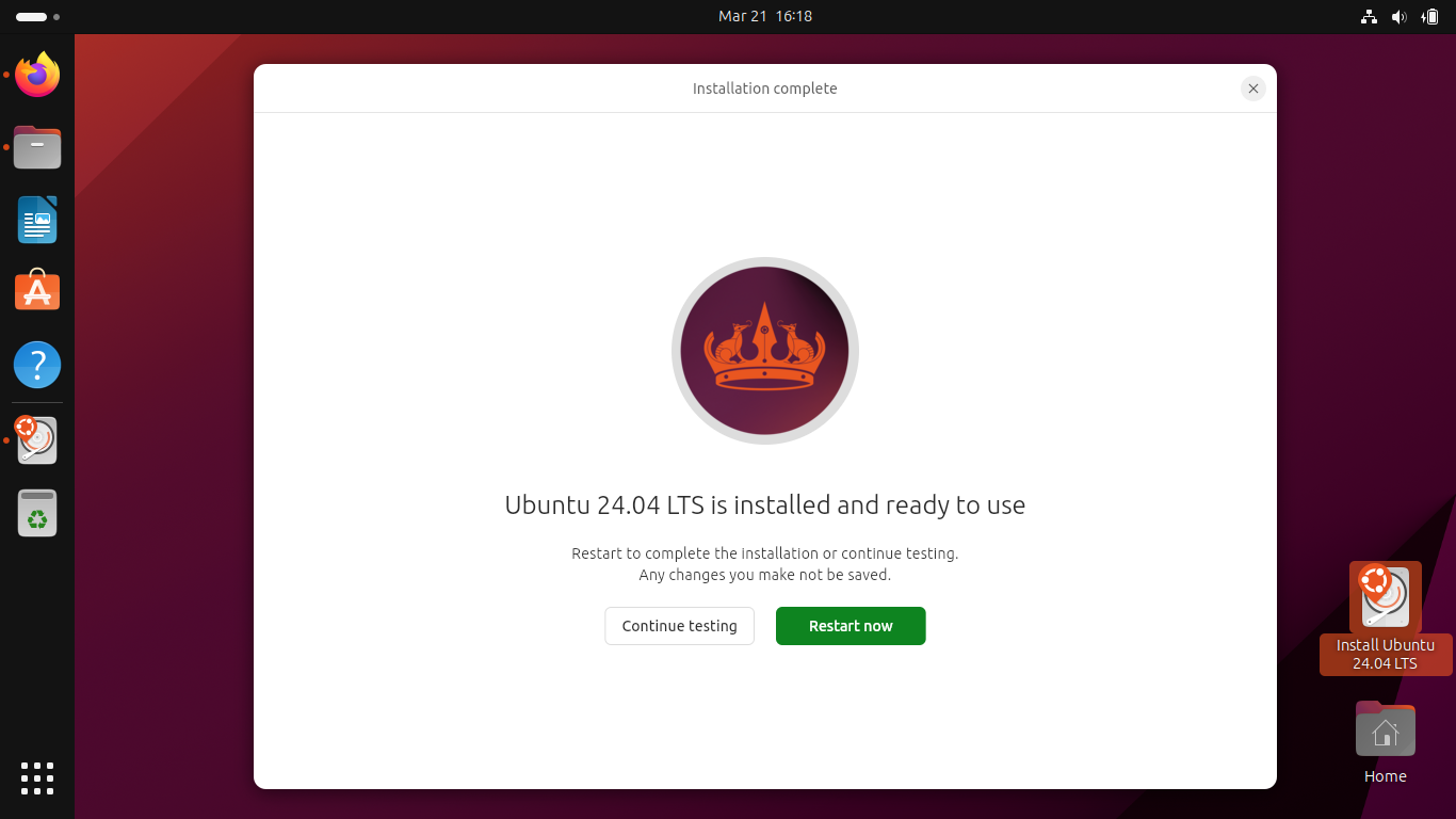 Ubuntu 24.04 LTS - Installation complete