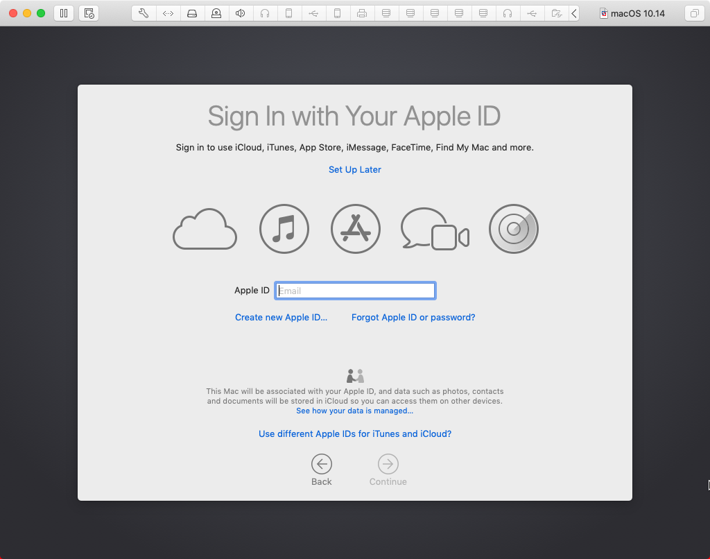 macOS Sign in with AppleID screen