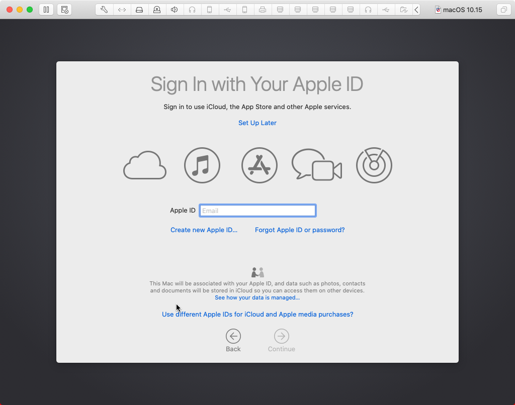 macOS Sign in with AppleID screen