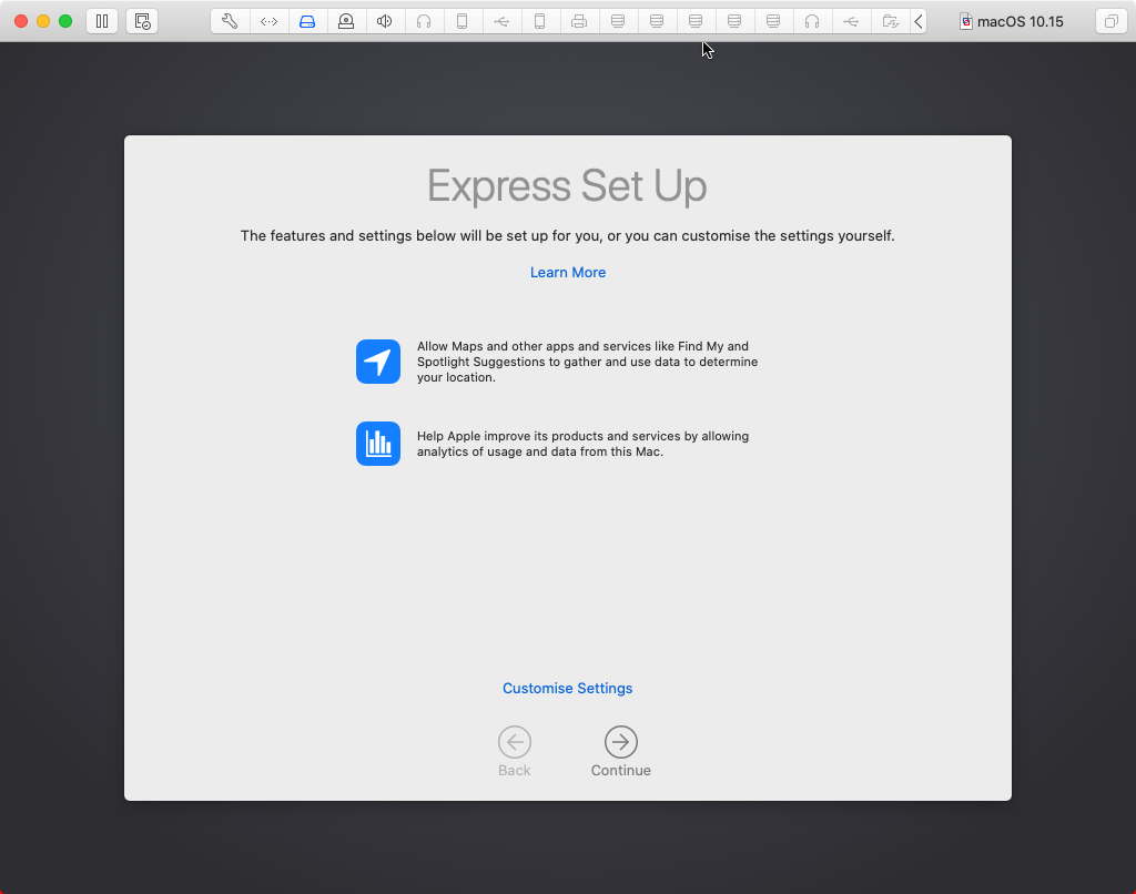 macOS express setup screen