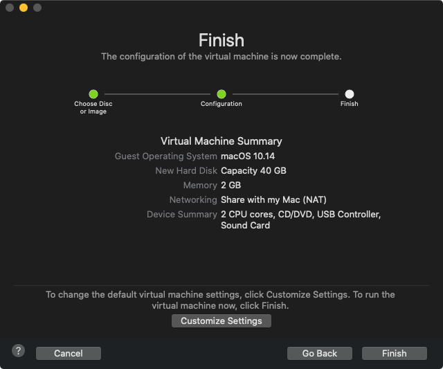 VMware Fusion new virtual machine screen