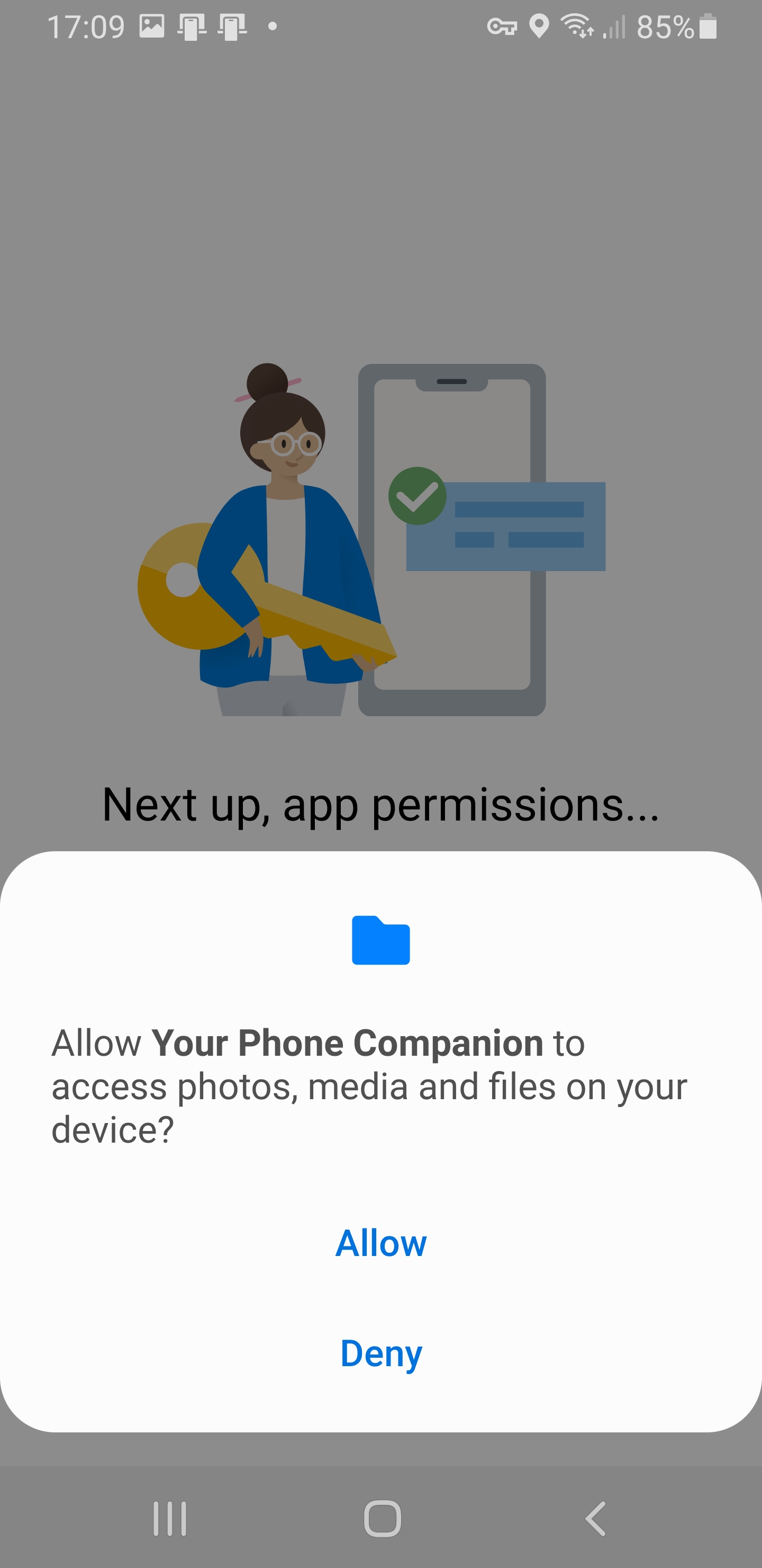 Your Phone companion asks for permission to access photos, media and file on your device - Your Phone screenshot