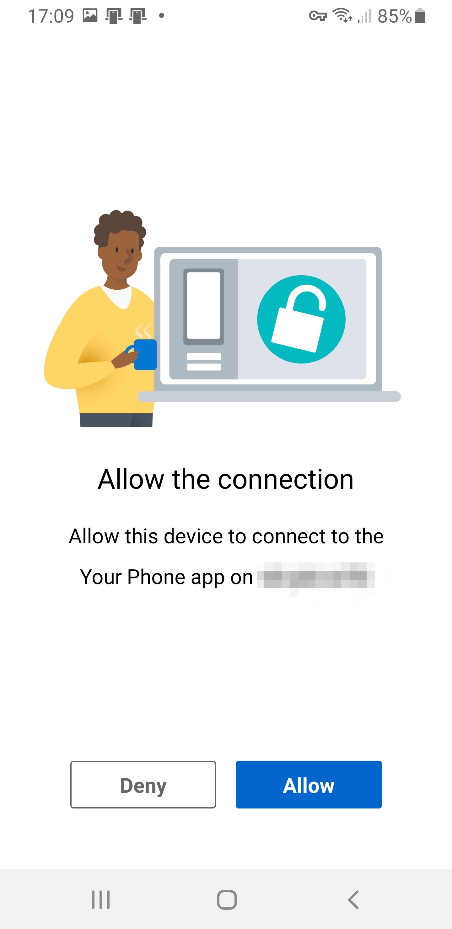 Your Phone companion asks permission to connect to your PC - Your Phone screenshot