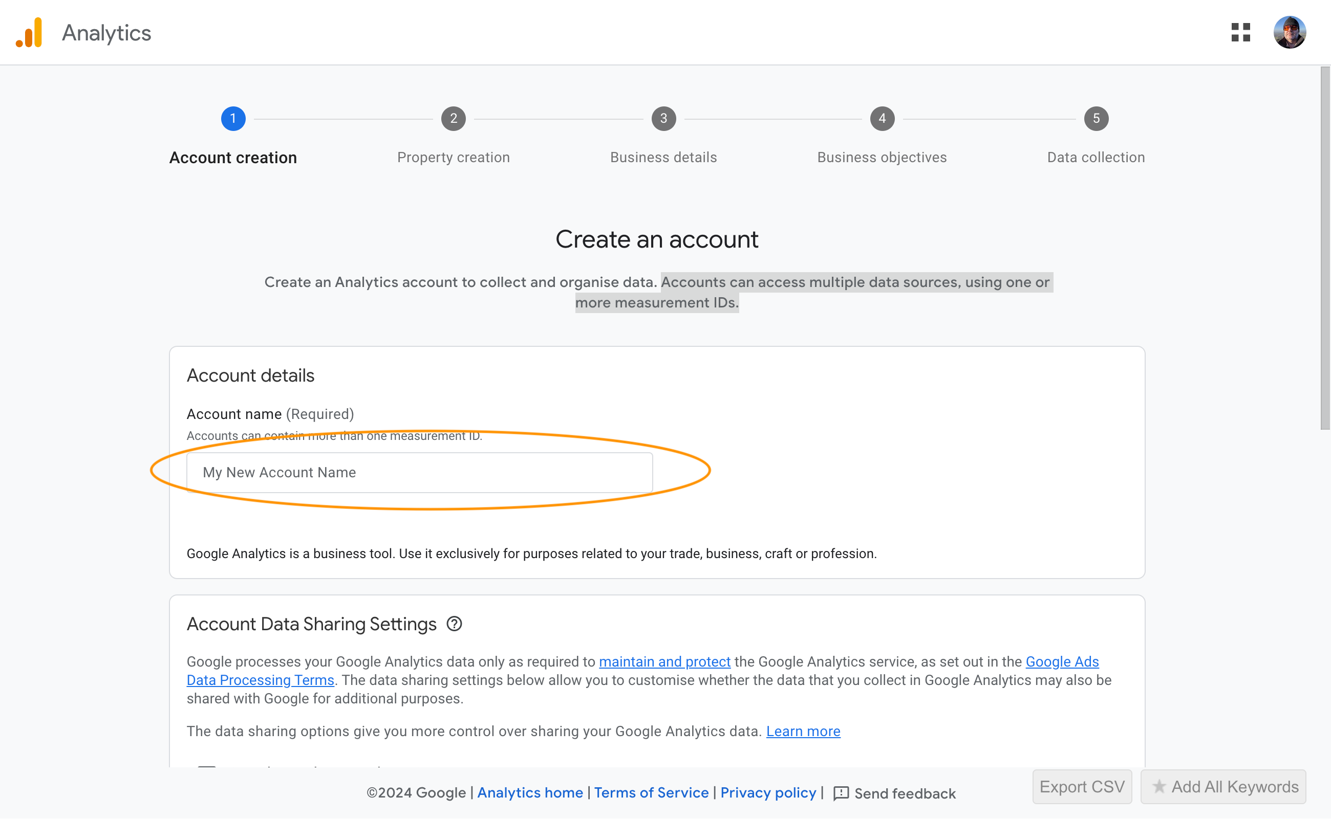 Google Analytics - Create an account (screenshot)