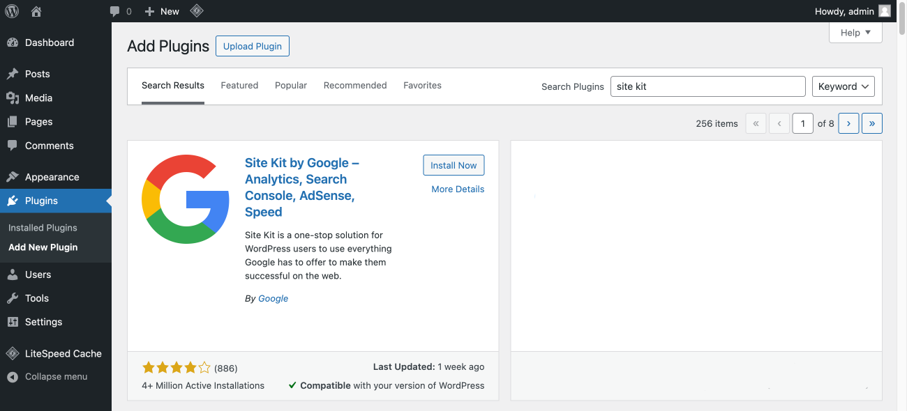 Install Site Kit by Google for WordPress – Analytics, Search Console, AdSense, Speed (Screenshot)