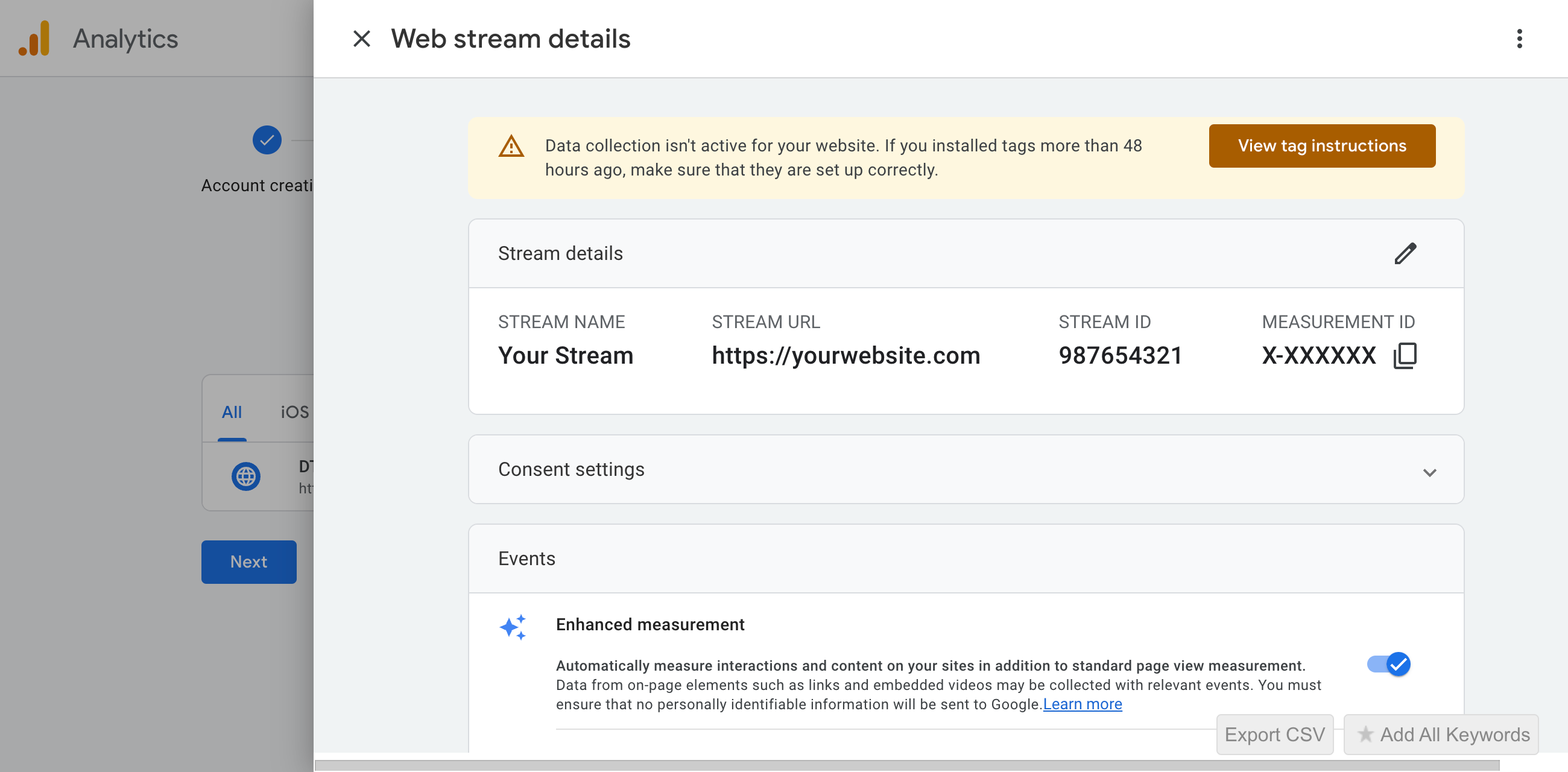 Google Analytics Web stream details (screenshot)