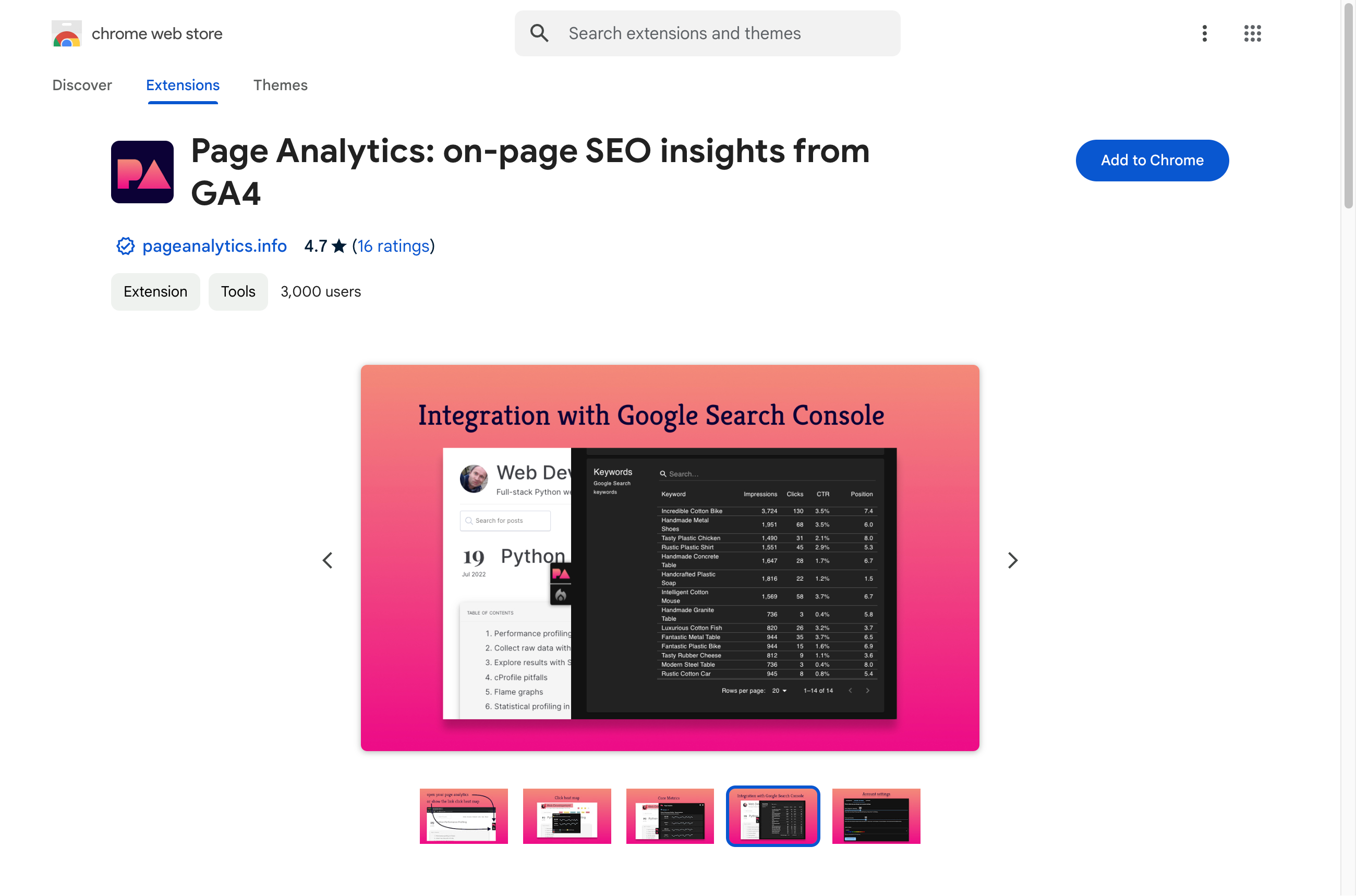 Page Analytics: on-page SEO insights from GA4 (screenshot)