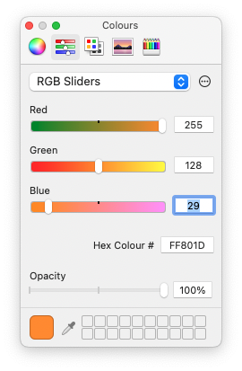 Screenshot of teminal settings for text bold colour #FF801D